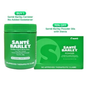 Buy 1 Sante Barley Canister No Added Sweetener Get 1 Sante Barley 30s w/ Stevia at 70% Off