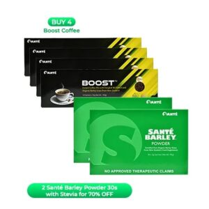 Buy 4 Sante Boost Coffee 15grams x 10sachets Get 2 Sante Barley 30s w/ Stevia at 70% Off